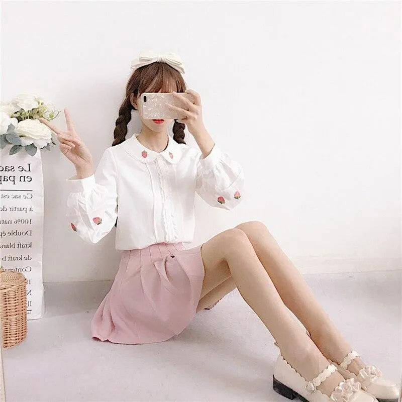 Chemisier Blanc Fraise Kawaii