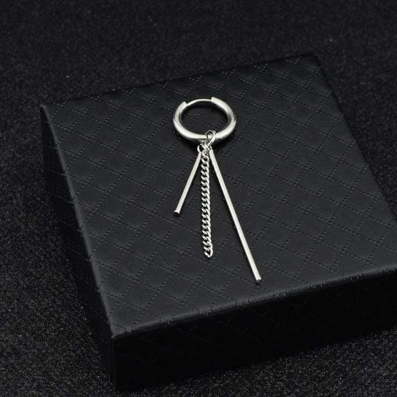 Men Women Punk Earrings Stainless Steel Ear Clip Tassel Long Chain Hip-hop Street Pop Ear Guys Jewelry Hipster Rock Stud Earring