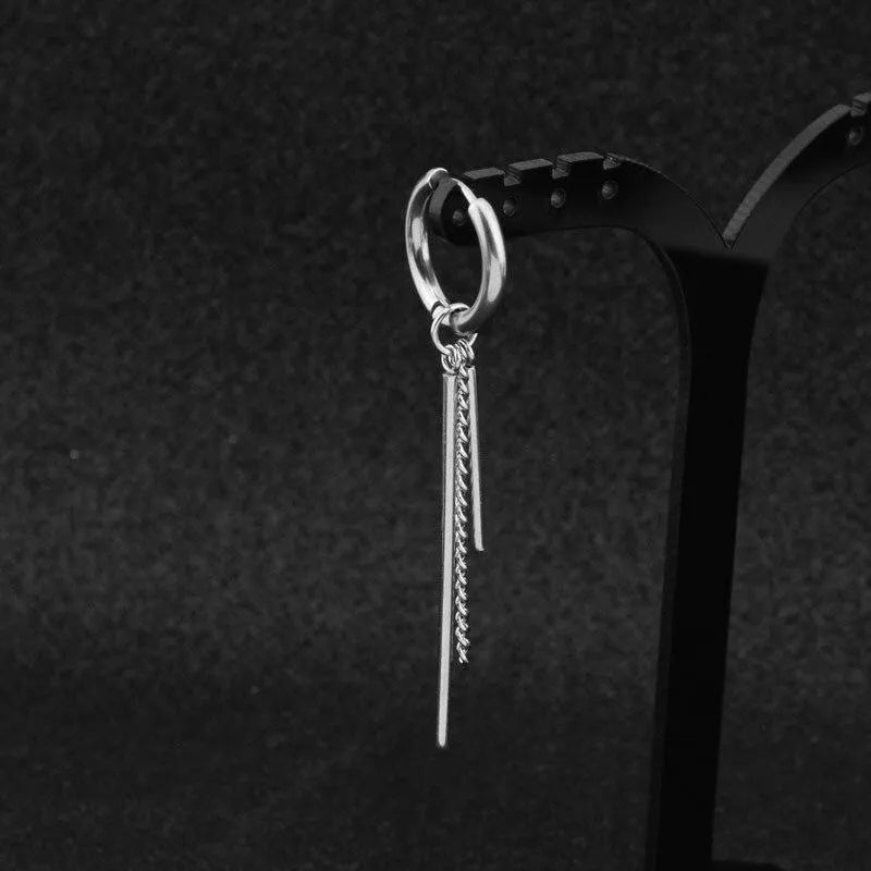 Men Women Punk Earrings Stainless Steel Ear Clip Tassel Long Chain Hip-hop Street Pop Ear Guys Jewelry Hipster Rock Stud Earring