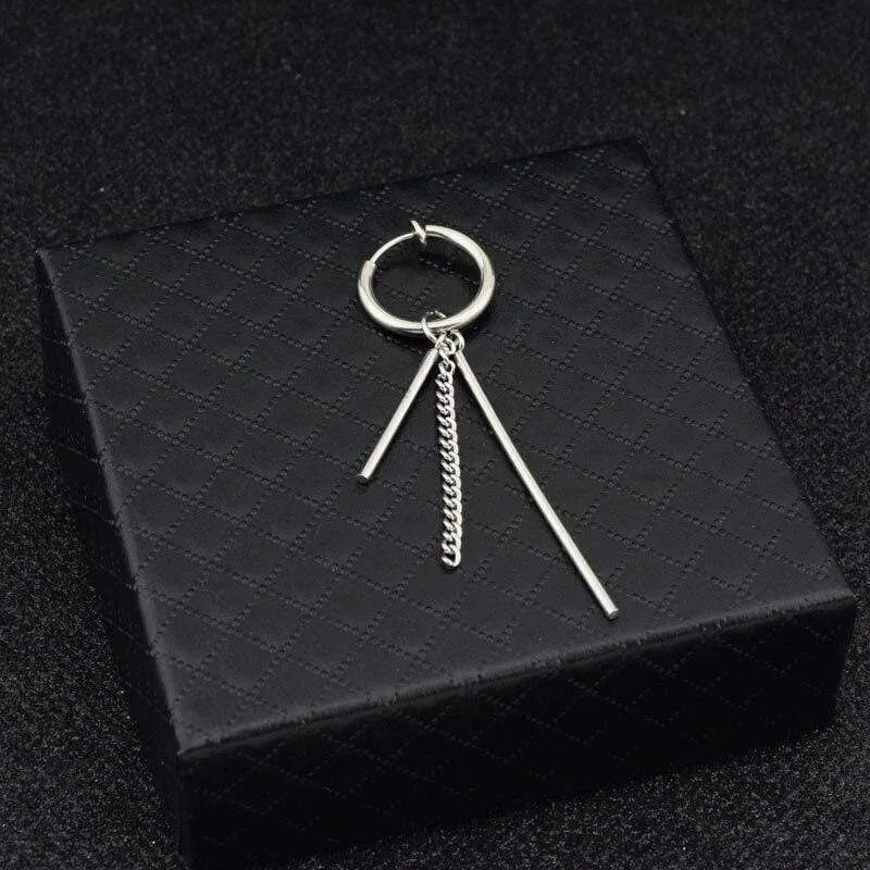 Men Women Punk Earrings Stainless Steel Ear Clip Tassel Long Chain Hip-hop Street Pop Ear Guys Jewelry Hipster Rock Stud Earring