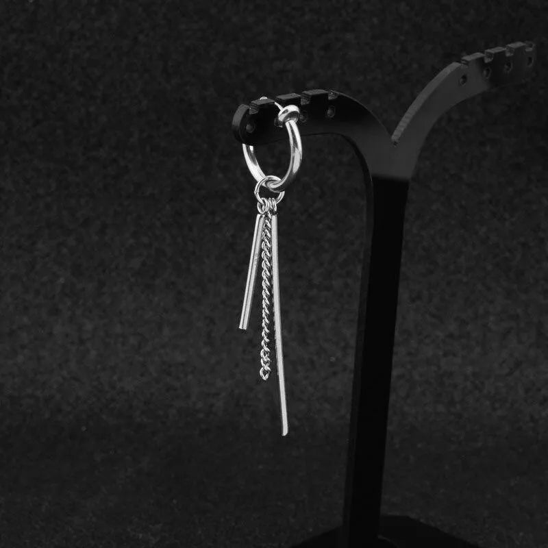 Men Women Punk Earrings Stainless Steel Ear Clip Tassel Long Chain Hip-hop Street Pop Ear Guys Jewelry Hipster Rock Stud Earring