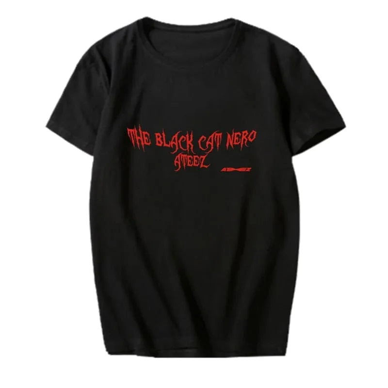 T-Shirt Ateez Black Cat Nero Z