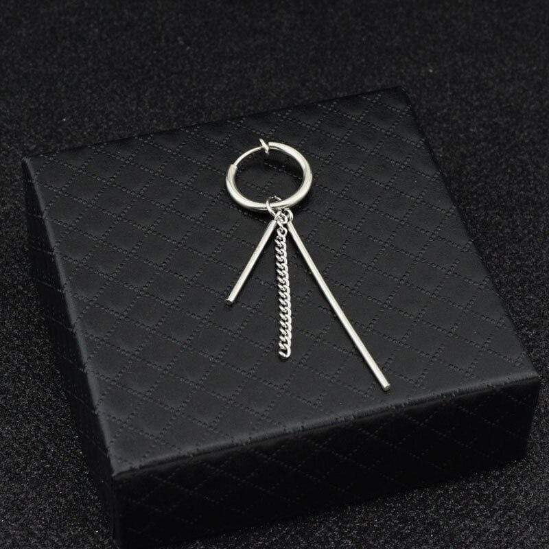 Men Women Punk Earrings Stainless Steel Ear Clip Tassel Long Chain Hip-hop Street Pop Ear Guys Jewelry Hipster Rock Stud Earring