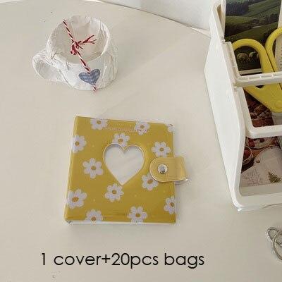 SKYSONIC 3 Inch Binder Photo Album Card Holder + 20pcs Refill Bags Heart Storage Business Card Bag Photocard Collect Organizer